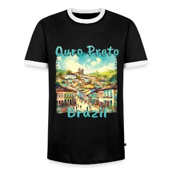 Ouro Preto Brésil - Architecture coloniale à - T-shirt contrasté Homme - noir/blanc - Devant - AI Model Female 172 light (172cm) & AI Model Male 178 light (178cm)