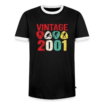 2001 Geburtstag Rock n Roll Vintage - Männer Kontrast-T-Shirt - Schwarz/Weiß - Vorne - AI Model Female 172 light (172cm) & AI Model Male 178 light (178cm)