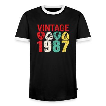 1987 Geburtstag Rock n Roll Vintage - Männer Kontrast-T-Shirt - Schwarz/Weiß - Vorne - AI Model Female 172 light (172cm) & AI Model Male 178 light (178cm)