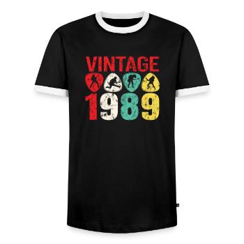 1989 Geburtstag Rock n Roll Vintage - Männer Kontrast-T-Shirt - Schwarz/Weiß - Vorne - AI Model Female 172 light (172cm) & AI Model Male 178 light (178cm)