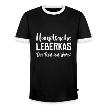HAUPTSACHE LEBERKAS - Leberkäse - Männer Kontrast-T-Shirt - Schwarz/Weiß - Vorne - AI Model Female 172 light (172cm) & AI Model Male 178 light (178cm)