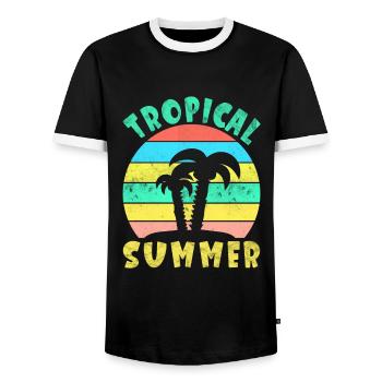 Tropical Summer - Tropical Summer Holiday Palm - Men's Ringer Shirt - black/white - Front - AI Model Female 172 light (172cm) & AI Model Male 178 light (178cm)