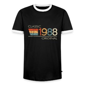 1988 Birthday Classic Original - Men's Ringer Shirt - black/white - Front - AI Model Female 172 light (172cm) & AI Model Male 178 light (178cm)