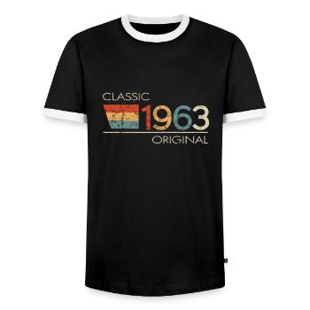 1963 Birthday Classic Original - Men's Ringer Shirt - black/white - Front - AI Model Female 172 light (172cm) & AI Model Male 178 light (178cm)