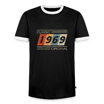 1969 Birthday Classic Original II - Men's Ringer Shirt - black/white - Front - AI Model Female 172 light (172cm) & AI Model Male 178 light (178cm)