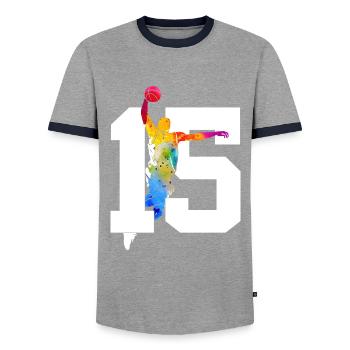NUMÉRO 15 BASKETBALL 15E ANNIVERSAIRE - T-shirt contrasté Homme - gris/marine  - Devant - AI Model Female 172 light (172cm) & AI Model Male 178 light (178cm)