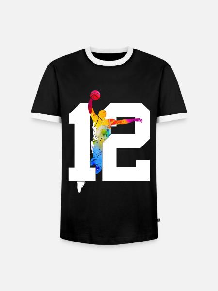 NUMBER 12 BASKETBALL 12TH BIRTHDAY - Men's Ringer Shirt - black/white
