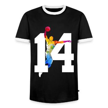 NUMBER 14 BASKETBALL 14TH BIRTHDAY - Men's Ringer Shirt - black/white - Front - AI Model Female 172 light (172cm) & AI Model Male 178 light (178cm)