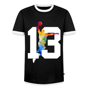 NUMMER 13 BASKETBALL 13. GEBURTSTAG - Männer Kontrast-T-Shirt - Schwarz/Weiß - Vorne - AI Model Female 172 light (172cm) & AI Model Male 178 light (178cm)
