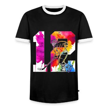 NUMBER 12 HOCKEY 12TH BIRTHDAY - Men's Ringer Shirt - black/white - Front - AI Model Female 172 light (172cm) & AI Model Male 178 light (178cm)