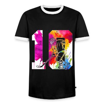 NUMMER 10 EISHOCKEY 10. GEBURTSTAG - Männer Kontrast-T-Shirt - Schwarz/Weiß - Vorne - AI Model Female 172 light (172cm) & AI Model Male 178 light (178cm)