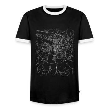 Minimal Leipzig city map and streets - Men's Ringer Shirt - black/white - Front - AI Model Female 172 light (172cm) & AI Model Male 178 light (178cm)