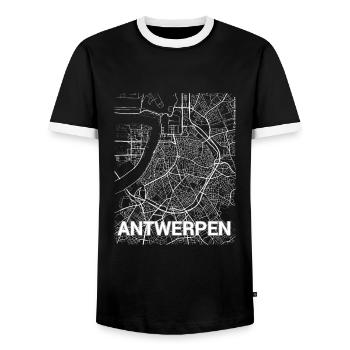 Plan de la ville d’Anvers et rues - T-shirt contrasté Homme - noir/blanc - Devant - AI Model Female 172 light (172cm) & AI Model Male 178 light (178cm)