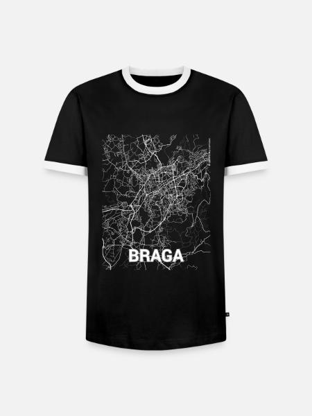 Braga Stadtplan und Straßen - Männer Kontrast-T-Shirt - Schwarz/Weiß