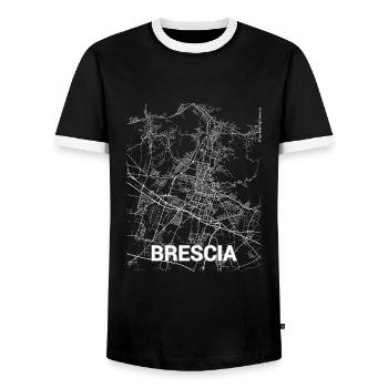 Plan de la ville de Brescia et rues - T-shirt contrasté Homme - noir/blanc - Devant - AI Model Female 172 light (172cm) & AI Model Male 178 light (178cm)