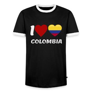 Cool News I Love Colombia Country Flag Gift Idea - Männer Kontrast-T-Shirt - Schwarz/Weiß - Vorne - AI Model Female 172 light (172cm) & AI Model Male 178 light (178cm)