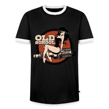 Pinup vintage rockabilly - Men's Ringer Shirt - black/white - Front - AI Model Female 172 light (172cm) & AI Model Male 178 light (178cm)