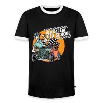 Pinup vintage rockabilly - Men's Ringer Shirt - black/white - Front - AI Model Female 172 light (172cm) & AI Model Male 178 light (178cm)