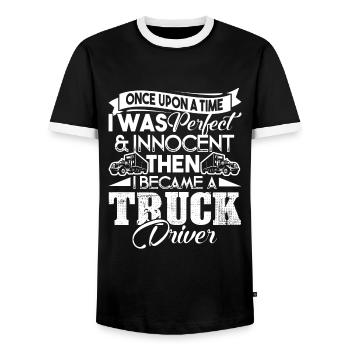 LKW-Fahrer Ich wurde LKW-Fahrer - Männer Kontrast-T-Shirt - Schwarz/Weiß - Vorne - AI Model Female 172 light (172cm) & AI Model Male 178 light (178cm)