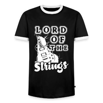 Lord of the Strings Guitare électrique - T-shirt contrasté Homme - noir/blanc - Devant - AI Model Female 172 light (172cm) & AI Model Male 178 light (178cm)