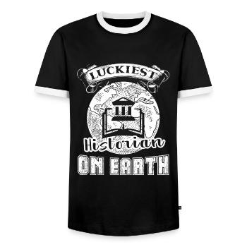 Historian Luckiest Historian on Earth - Men's Ringer Shirt - black/white - Front - AI Model Female 172 light (172cm) & AI Model Male 178 light (178cm)