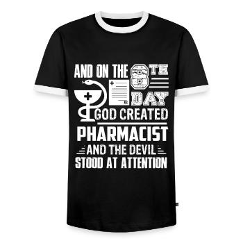 Pharmacist God Created Pharmacist - Men's Ringer Shirt - black/white - Front - AI Model Female 172 light (172cm) & AI Model Male 178 light (178cm)