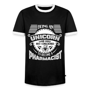 Pharmacien, j’ai décidé de devenir pharmacien - T-shirt contrasté Homme - noir/blanc - Devant - AI Model Female 172 light (172cm) & AI Model Male 178 light (178cm)