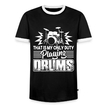 Drummer Drummer Playing Drums - Men's Ringer Shirt - black/white - Front - AI Model Female 172 light (172cm) & AI Model Male 178 light (178cm)