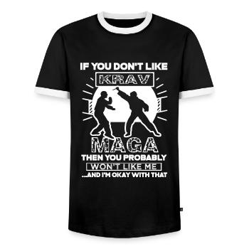 Krav Maga I Like Krav Maga - Männer Kontrast-T-Shirt - Schwarz/Weiß - Vorne - AI Model Female 172 light (172cm) & AI Model Male 178 light (178cm)