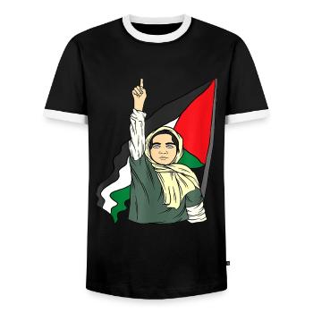 Palestine Free Freedom Free Gaza - Men's Ringer Shirt - black/white - Front - AI Model Female 172 light (172cm) & AI Model Male 178 light (178cm)