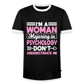 Je suis une femme qui se spécialise en psychologie - T-shirt contrasté Homme - noir/blanc - Devant - AI Model Female 172 light (172cm) & AI Model Male 178 light (178cm)