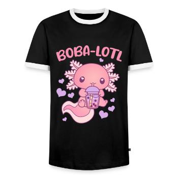 Bubble Tea Axolotl Boba-Lotl - Männer Kontrast-T-Shirt - Schwarz/Weiß - Vorne - AI Model Female 172 light (172cm) & AI Model Male 178 light (178cm)