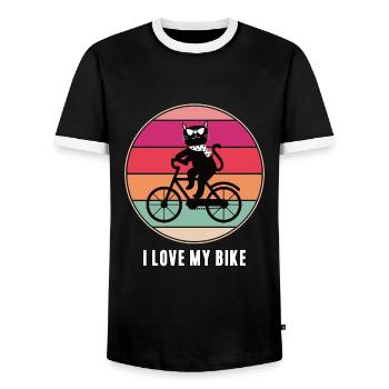 Katzen Fahrrad Katzenliebhaber Fahrradliebhaber - Männer Kontrast-T-Shirt - Schwarz/Weiß - Vorne - AI Model Female 172 light (172cm) & AI Model Male 178 light (178cm)