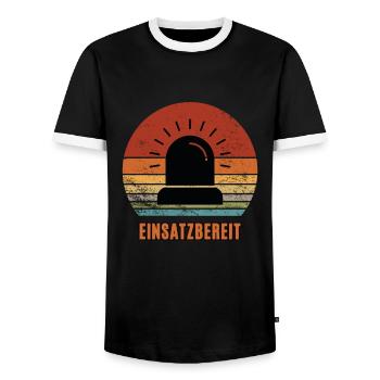 Einsatzbereit Feuerwehr Immer im Einsatz Rettung - Männer Kontrast-T-Shirt - Schwarz/Weiß - Vorne - AI Model Female 172 light (172cm) & AI Model Male 178 light (178cm)