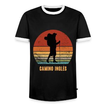 Camino Inglés Pilgern Reise Jakobsweg Pilger - Männer Kontrast-T-Shirt - Schwarz/Weiß - Vorne - AI Model Female 172 light (172cm) & AI Model Male 178 light (178cm)