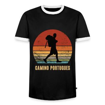 Camino Portugues Jakobsweg Santiago de Compostela - Männer Kontrast-T-Shirt - Schwarz/Weiß - Vorne - AI Model Female 172 light (172cm) & AI Model Male 178 light (178cm)