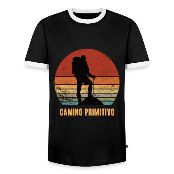 Camino Primitivo Jakobsweg Santiago de Compostela - Männer Kontrast-T-Shirt - Schwarz/Weiß - Vorne - AI Model Female 172 light (172cm) & AI Model Male 178 light (178cm)