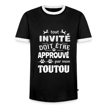 Tout invité doit être approuvé par mon toutou - T-shirt contrasté Homme - noir/blanc - Devant - AI Model Female 172 light (172cm) & AI Model Male 178 light (178cm)