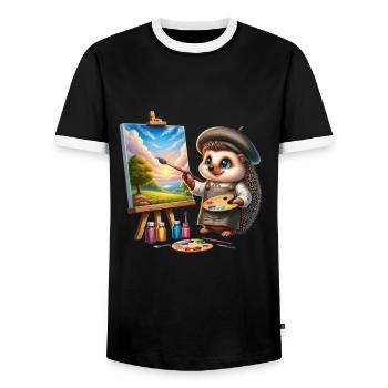 Niedlicher Igel als Maler Künstler - Männer Kontrast-T-Shirt - Schwarz/Weiß - Vorne - AI Model Female 172 light (172cm) & AI Model Male 178 light (178cm)