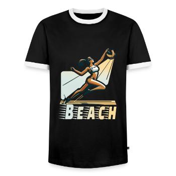 Beach Volleyball - Männer Kontrast-T-Shirt - Schwarz/Weiß - Vorne - AI Model Female 172 light (172cm) & AI Model Male 178 light (178cm)