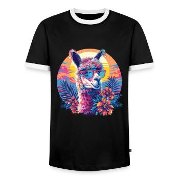Alpaka Lama Blumen für Alpakaliebhaber - Männer Kontrast-T-Shirt - Schwarz/Weiß - Vorne - AI Model Female 172 light (172cm) & AI Model Male 178 light (178cm)