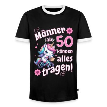 Hommes à partir de 50 ans Homme 50 dictons drôles - T-shirt contrasté Homme - noir/blanc - Devant - AI Model Female 172 light (172cm) & AI Model Male 178 light (178cm)