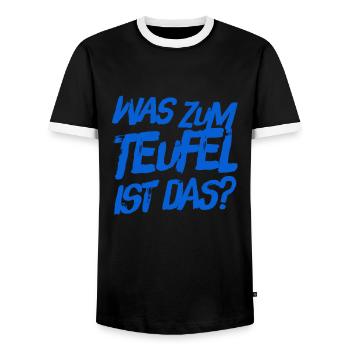 was zum Teufel ist das - Männer Kontrast-T-Shirt - Schwarz/Weiß - Vorne - AI Model Female 172 light (172cm) & AI Model Male 178 light (178cm)