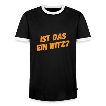 soll das lustig sein? - Männer Kontrast-T-Shirt - Schwarz/Weiß - Vorne - AI Model Female 172 light (172cm) & AI Model Male 178 light (178cm)