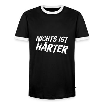 am härtesten - Männer Kontrast-T-Shirt - Schwarz/Weiß - Vorne - AI Model Female 172 light (172cm) & AI Model Male 178 light (178cm)