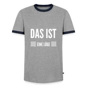 Lügen über Lügen - Männer Kontrast-T-Shirt - Grau/Navy  - Vorne - AI Model Female 172 light (172cm) & AI Model Male 178 light (178cm)