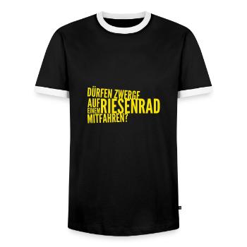 ist mitfahren erlaubt? - Männer Kontrast-T-Shirt - Schwarz/Weiß - Vorne - AI Model Female 172 light (172cm) & AI Model Male 178 light (178cm)