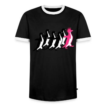 Penguins Pack - Men's Ringer Shirt - black/white - Front - AI Model Female 172 light (172cm) & AI Model Male 178 light (178cm)