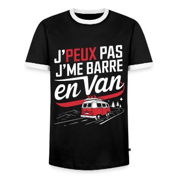 I can't I have Van - Men's Ringer Shirt - black/white - Front - AI Model Female 172 light (172cm) & AI Model Male 178 light (178cm)