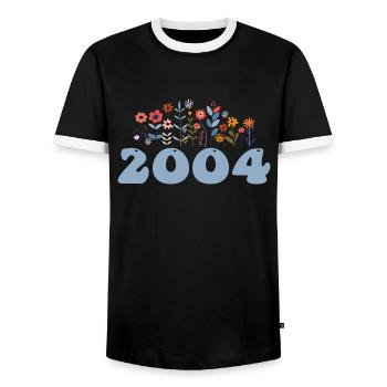 2004 Floral Pattern 2004 Floral Theme Flowers 2004 - Men's Ringer Shirt - black/white - Front - AI Model Female 172 light (172cm) & AI Model Male 178 light (178cm)